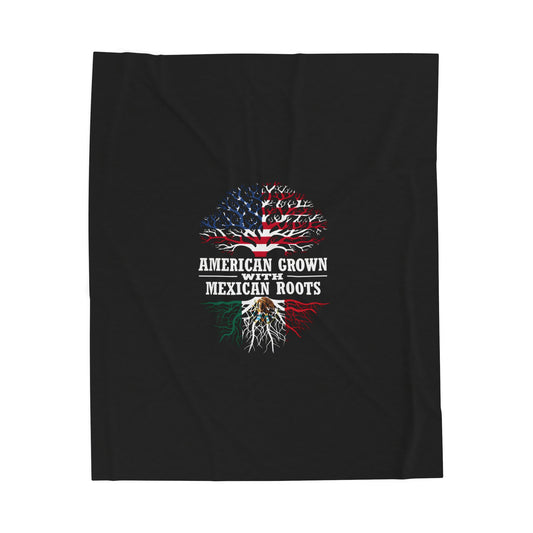 American Grown With Mexican Roots Velveteen Plush Blanket - Cozy Cultural Comfort , 50" × 60", Black