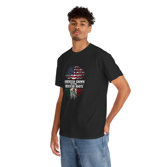 American Grown Mexican Roots Tee – Unisex Cotton Shirt, Tree of Life Design, Eco-Friendly, Nature Lover Gift, Fast Shipping, Size S, Black