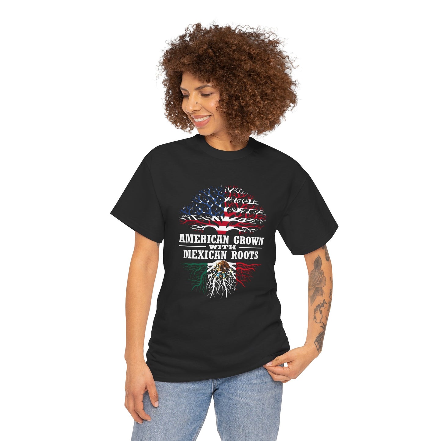 American Grown Mexican Roots Tee – Unisex Cotton Shirt, Tree of Life Design, Eco-Friendly, Nature Lover Gift, Fast Shipping, Size S, Black