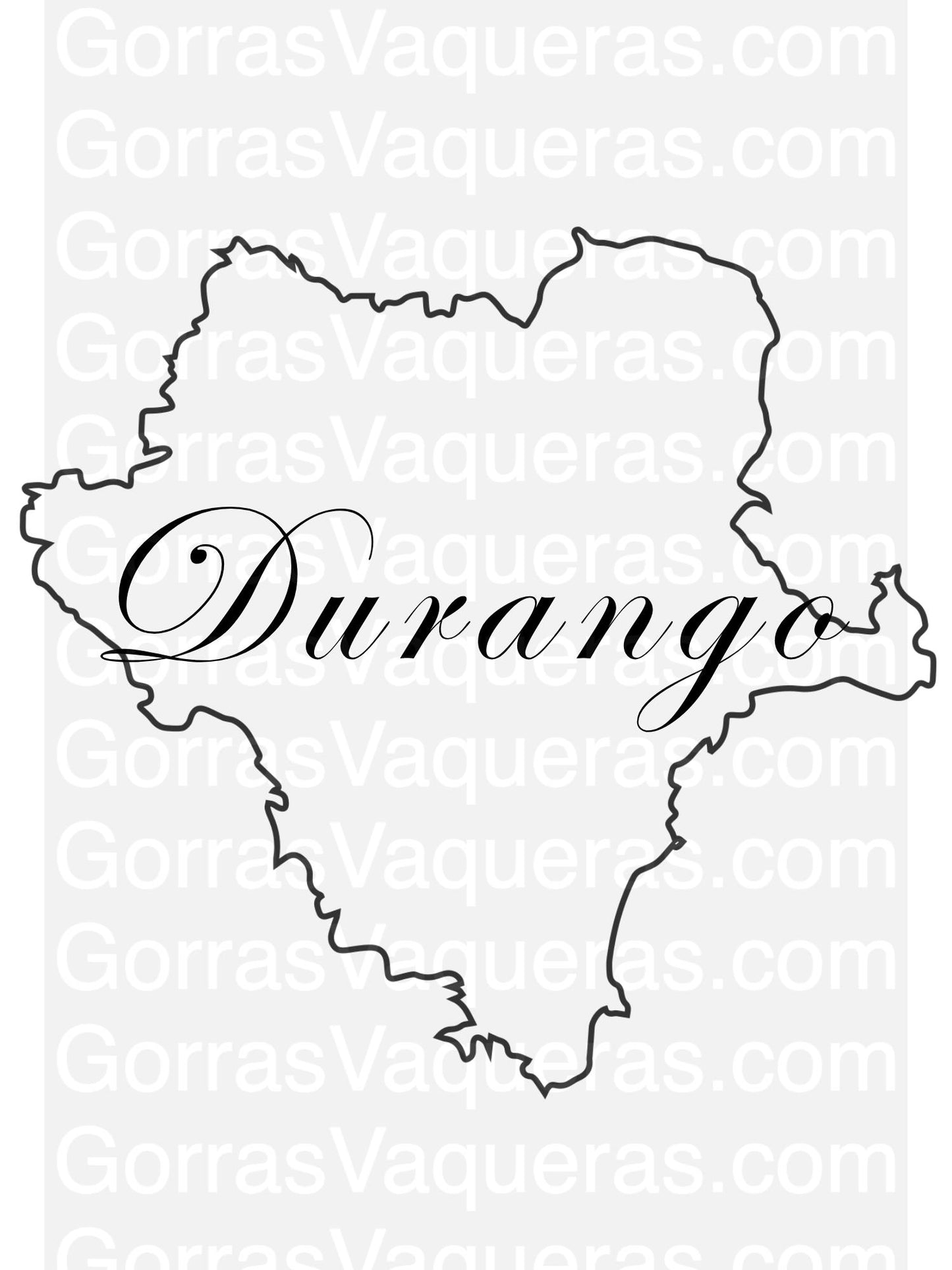 A stylized outline of Durango state with the name 'Durango' written across it.