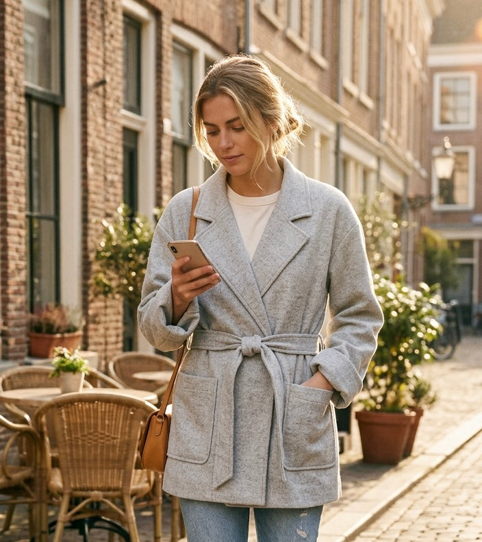 Chaqueta clásica con cinturón para mujer de @spreadfashion