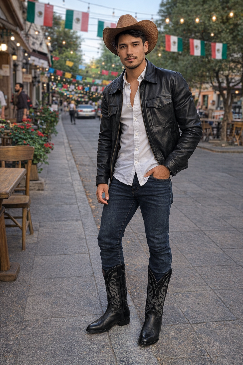Botas clásicas de vaquero estilo rodeo con punta redonda bordada y duraderas para hombre de Canyon Trails