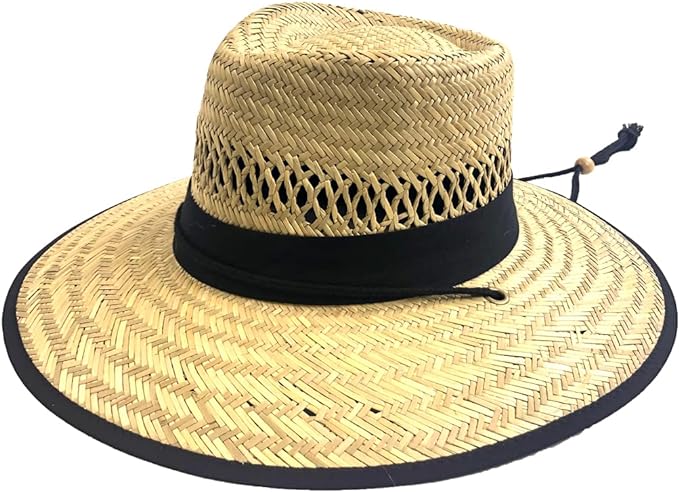 Men's UPF 50 Wide Brim Straw Lifeguard Outback Hat – Natural Sun Protection, Beige, One Size