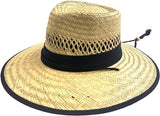Men's UPF 50 Wide Brim Straw Lifeguard Outback Hat – Natural Sun Protection, Beige, One Size