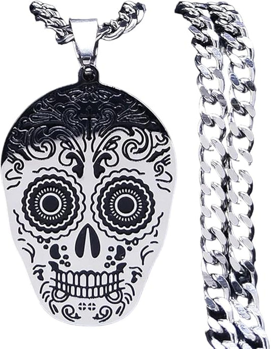 Mexican Bones Skull Stainless Steel Chain, Silver, One Size
