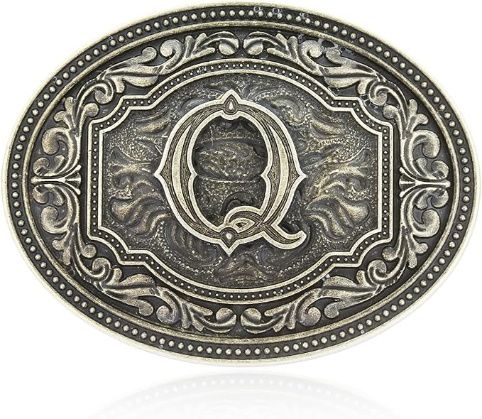 Hebilla de cinturón ovalada estilo western con actitud de camafeo en dos tonos y iniciales para hombre de Montana Silversmiths