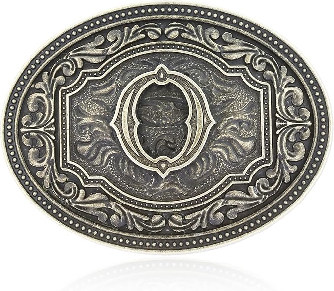 Hebilla de cinturón ovalada estilo western con actitud de camafeo en dos tonos y iniciales para hombre de Montana Silversmiths