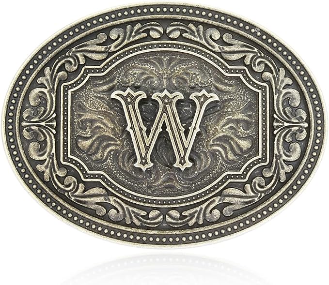 Hebilla de cinturón ovalada estilo western con actitud de camafeo en dos tonos y iniciales para hombre de Montana Silversmiths