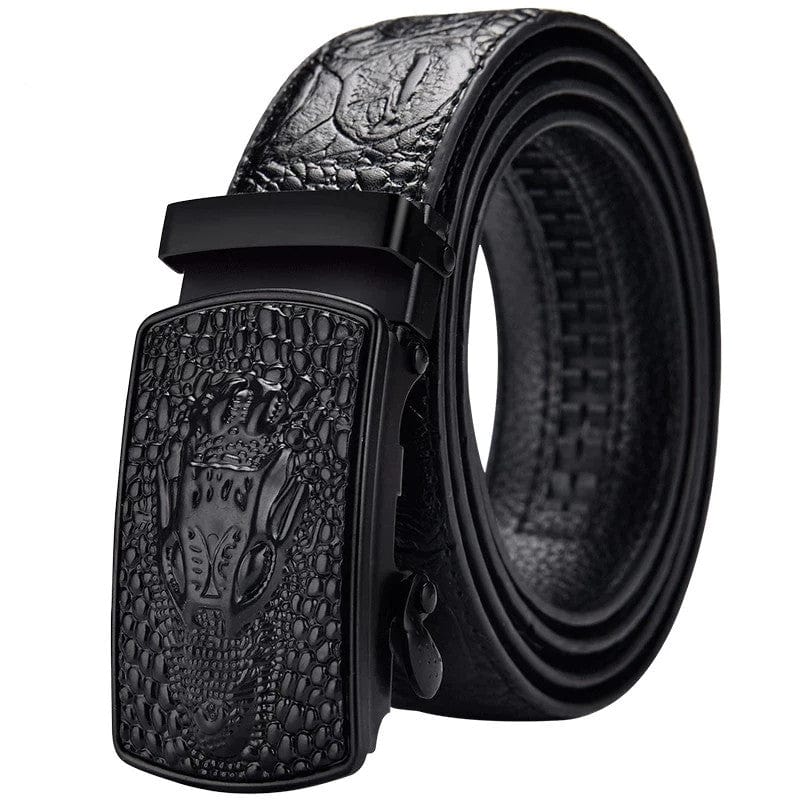 Men's Belt Leather Automatic Buckle Business Casual High quality, Black, 105CM