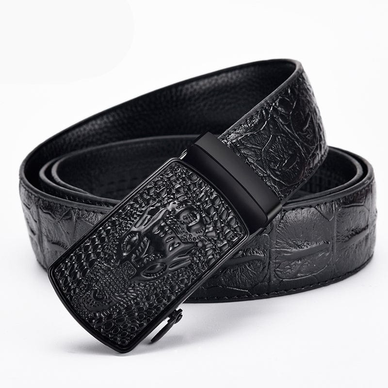 Men's Belt Leather Automatic Buckle Business Casual High quality, Black, 105CM