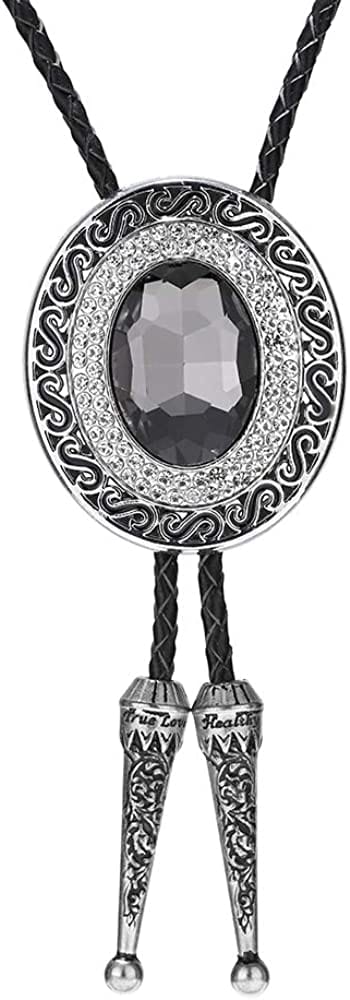 HUABOLA CALYN Handmade Black Round Bolo Tie – Western Cowboy Design, 1# Black, One Size