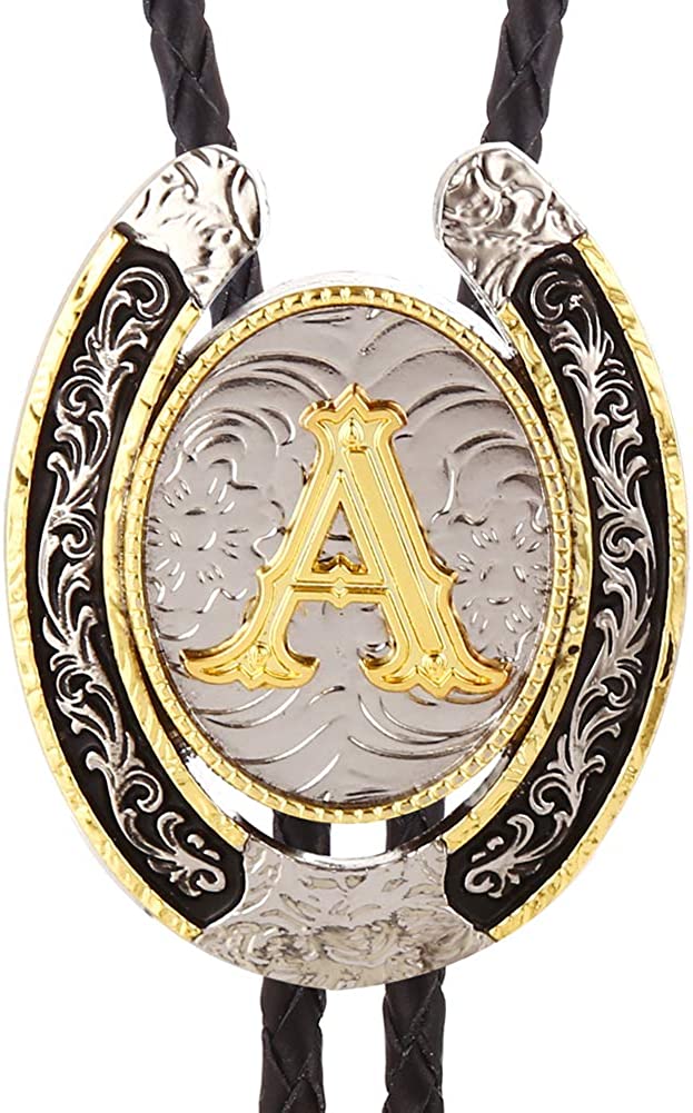 Western Initial Bolo Tie – Custom Golden Letters A-Z for Men & Women Cowboy Fashion, A, Gold