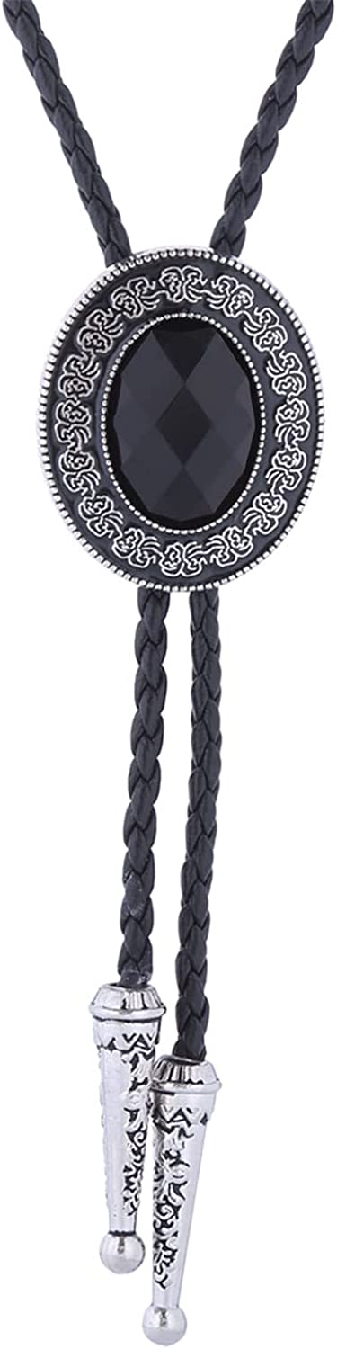 HUABOLA CALYN Handmade Black Round Bolo Tie – Western Cowboy Design, 1# Black, One Size