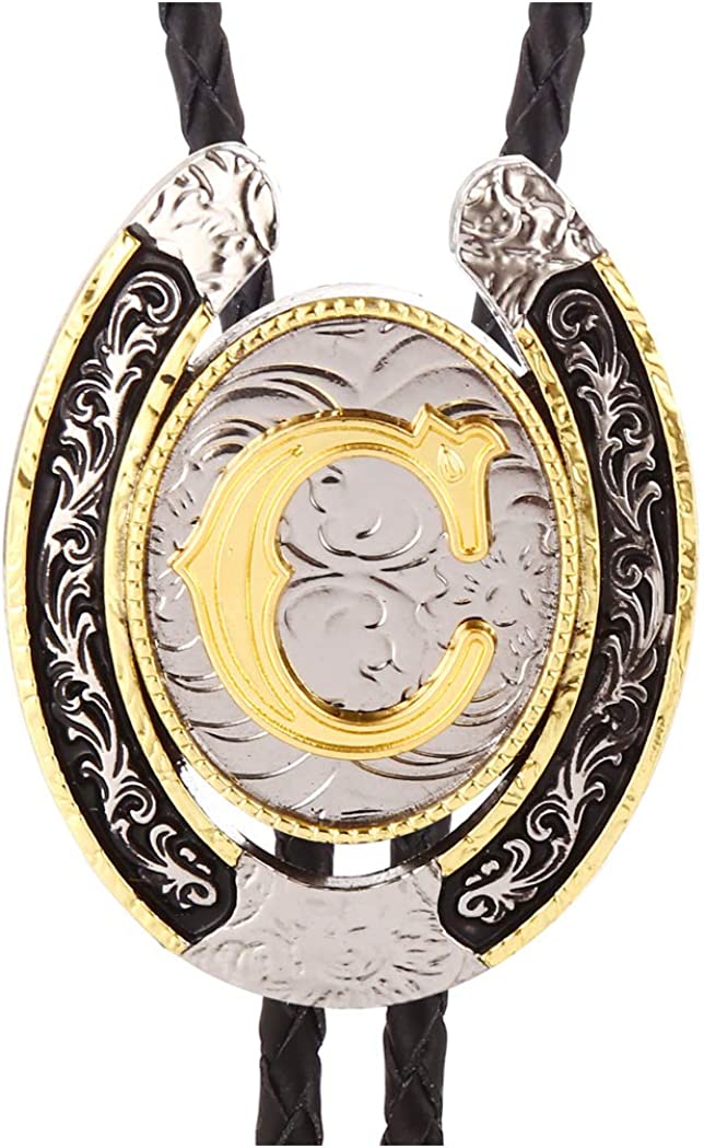 Western Initial Bolo Tie – Custom Golden Letters A-Z for Men & Women Cowboy Fashion, A, Gold