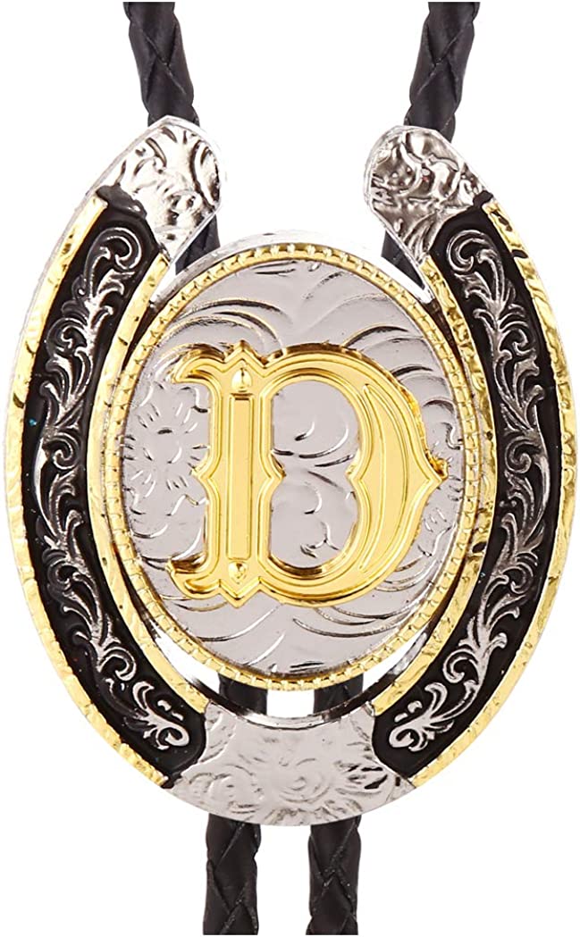 Western Initial Bolo Tie – Custom Golden Letters A-Z for Men & Women Cowboy Fashion, A, Gold