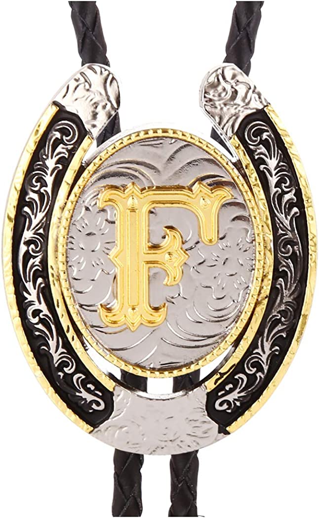 Western Initial Bolo Tie – Custom Golden Letters A-Z for Men & Women Cowboy Fashion, A, Gold