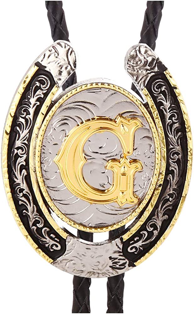 Western Initial Bolo Tie – Custom Golden Letters A-Z for Men & Women Cowboy Fashion, A, Gold