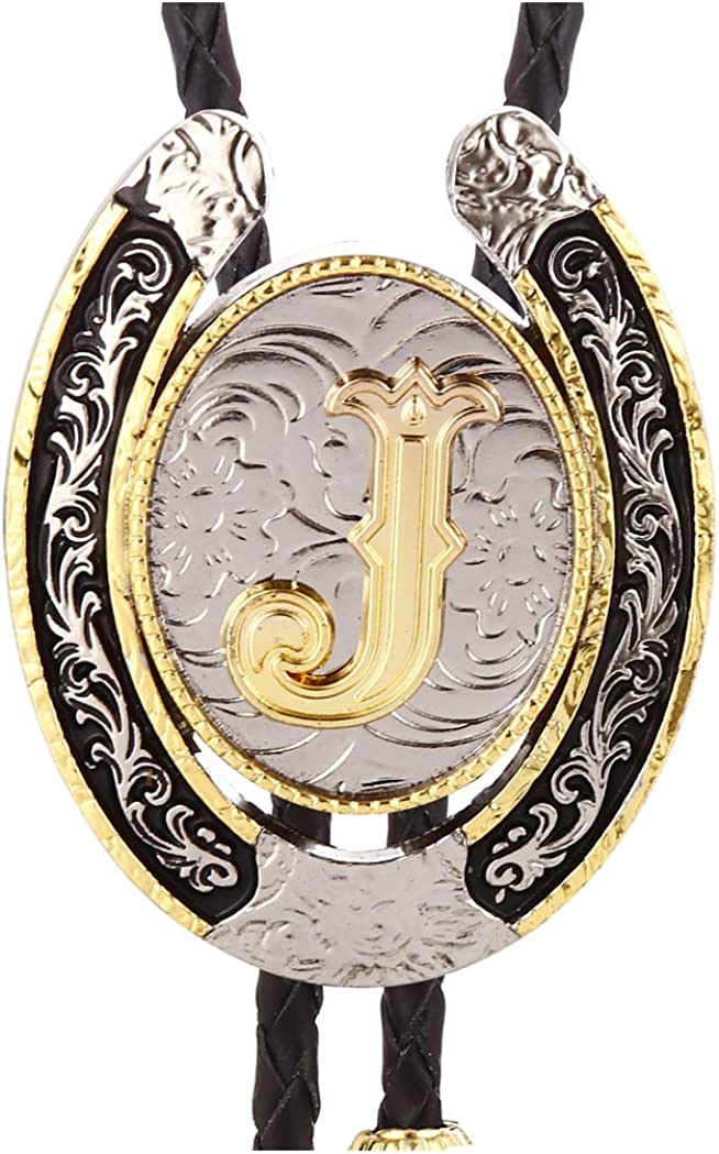 Western Initial Bolo Tie – Custom Golden Letters A-Z for Men & Women Cowboy Fashion, A, Gold