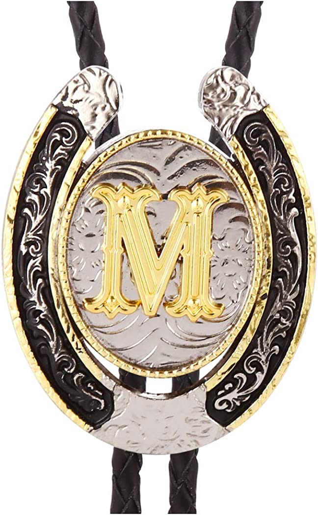 Western Initial Bolo Tie – Custom Golden Letters A-Z for Men & Women Cowboy Fashion, A, Gold