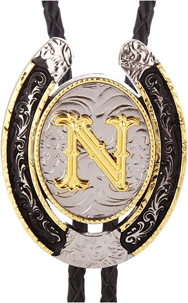 Western Initial Bolo Tie – Custom Golden Letters A-Z for Men & Women Cowboy Fashion, A, Gold