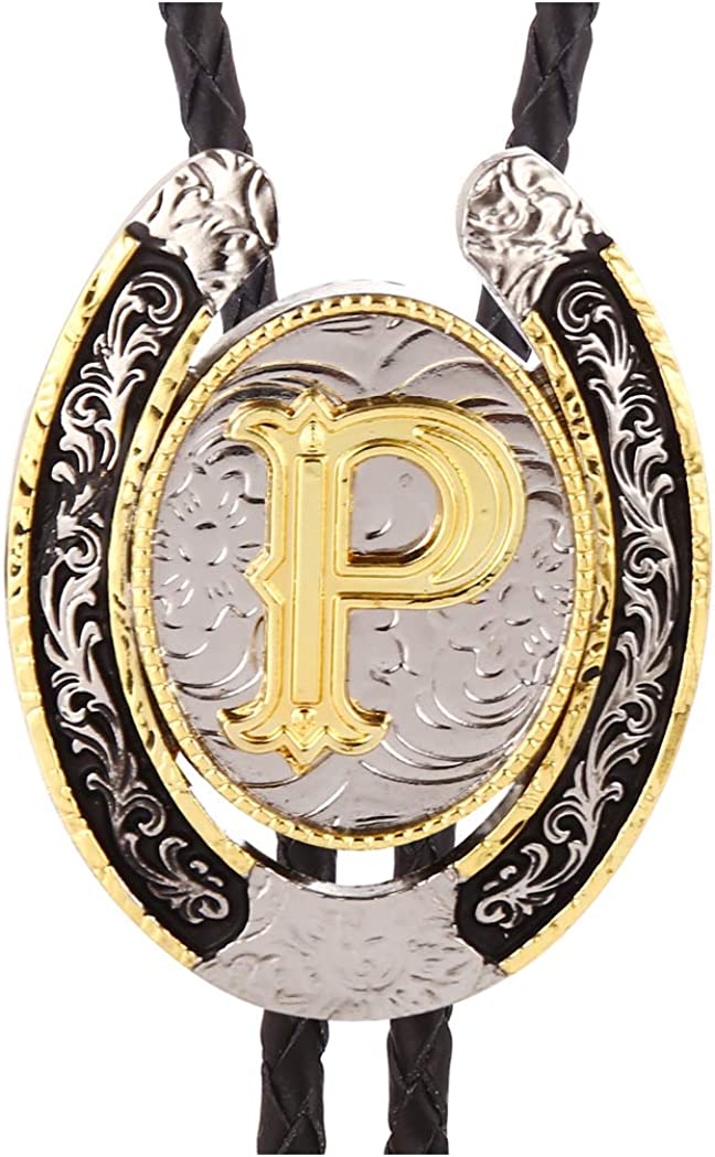 Western Initial Bolo Tie – Custom Golden Letters A-Z for Men & Women Cowboy Fashion, A, Gold