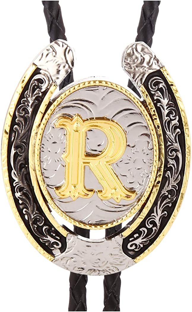 Western Initial Bolo Tie – Custom Golden Letters A-Z for Men & Women Cowboy Fashion, A, Gold