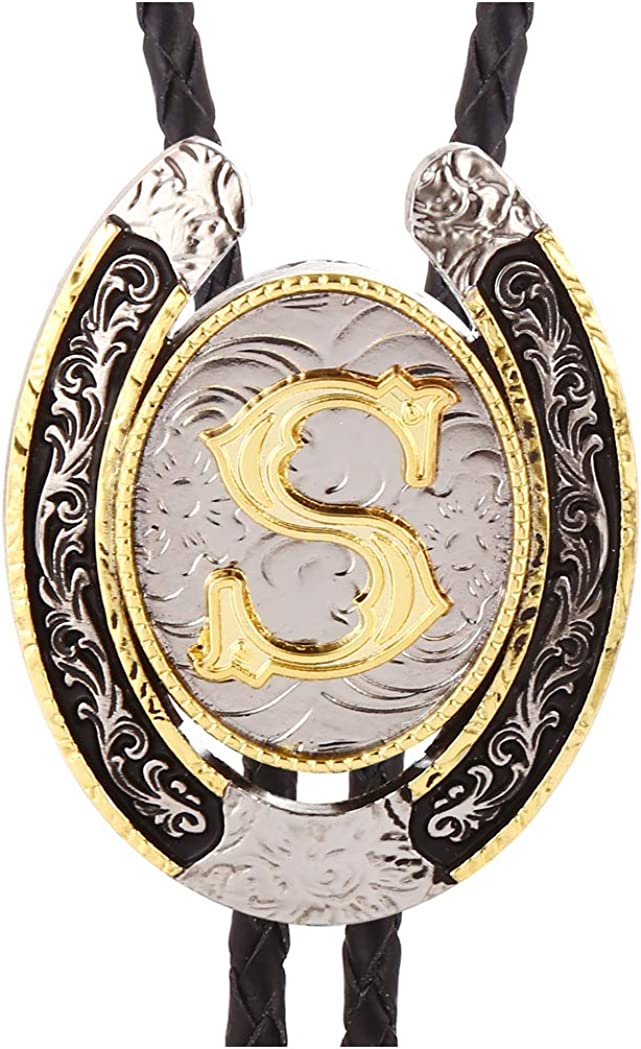 Western Initial Bolo Tie – Custom Golden Letters A-Z for Men & Women Cowboy Fashion, A, Gold
