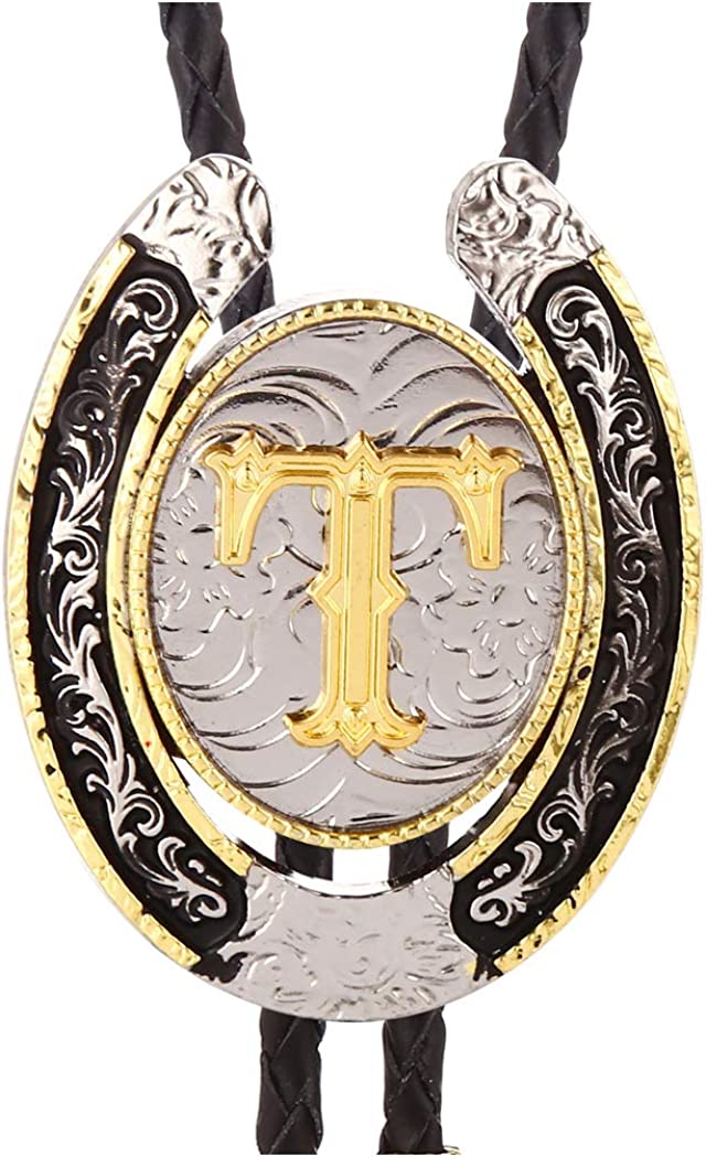Western Initial Bolo Tie – Custom Golden Letters A-Z for Men & Women Cowboy Fashion, A, Gold