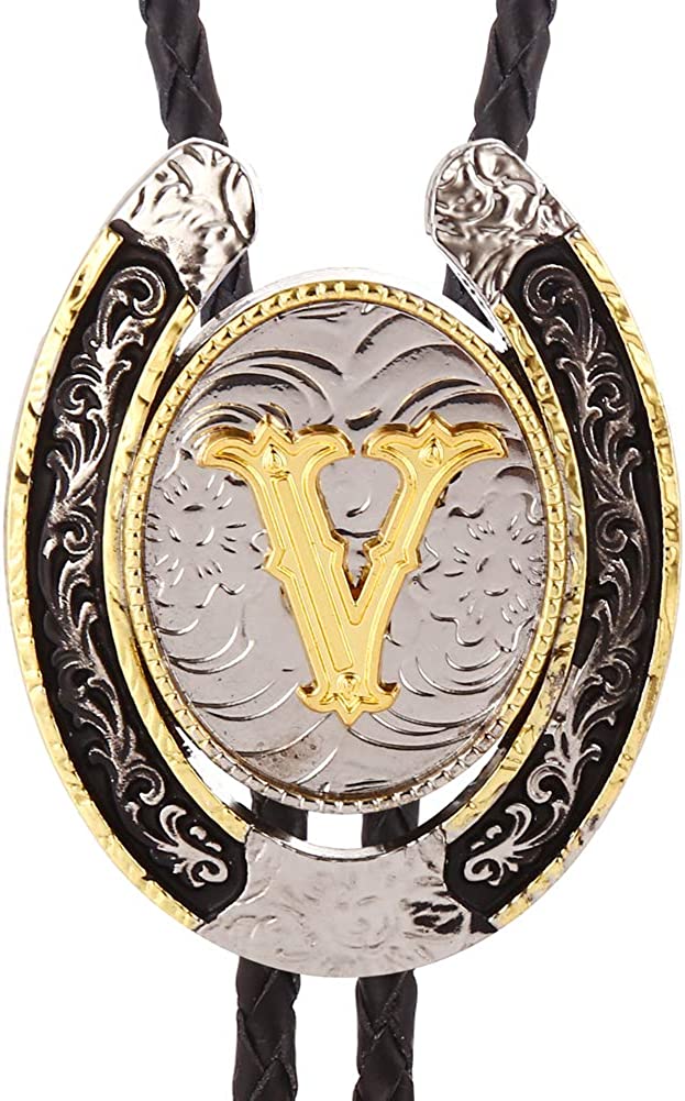 Western Initial Bolo Tie – Custom Golden Letters A-Z for Men & Women Cowboy Fashion, A, Gold
