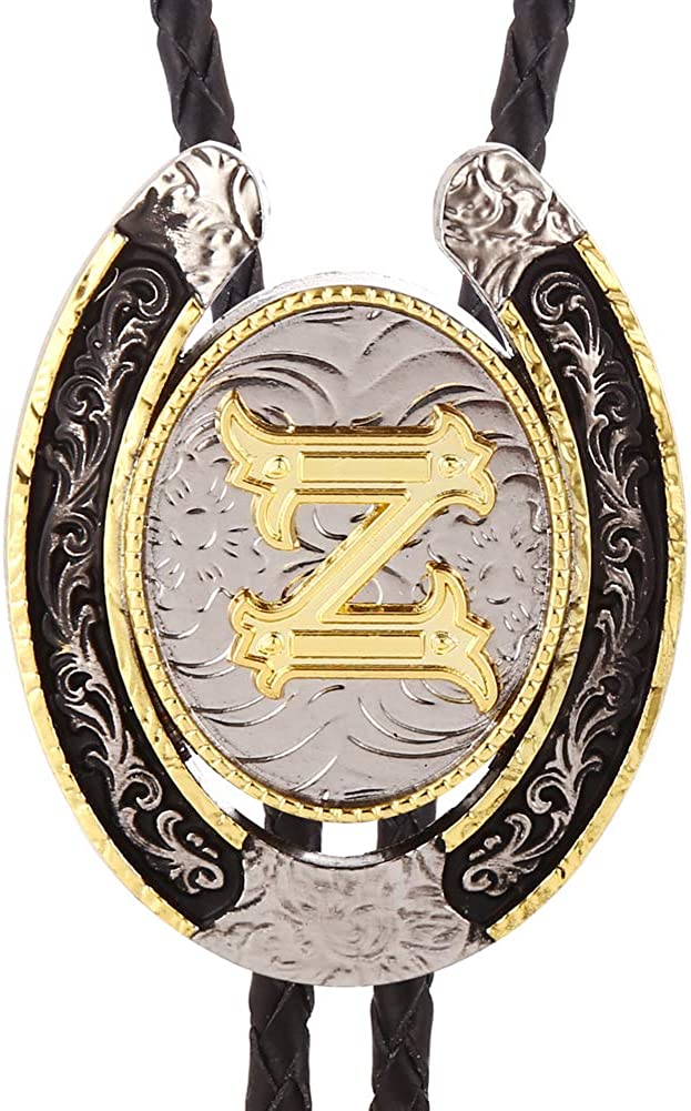 Western Initial Bolo Tie – Custom Golden Letters A-Z for Men & Women Cowboy Fashion, A, Gold