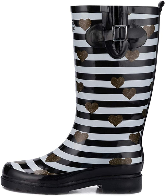 K Komforme Women Rain Boots With Non Slip Sole, Waterproof And Fashion Patterns , 10, Classic Black