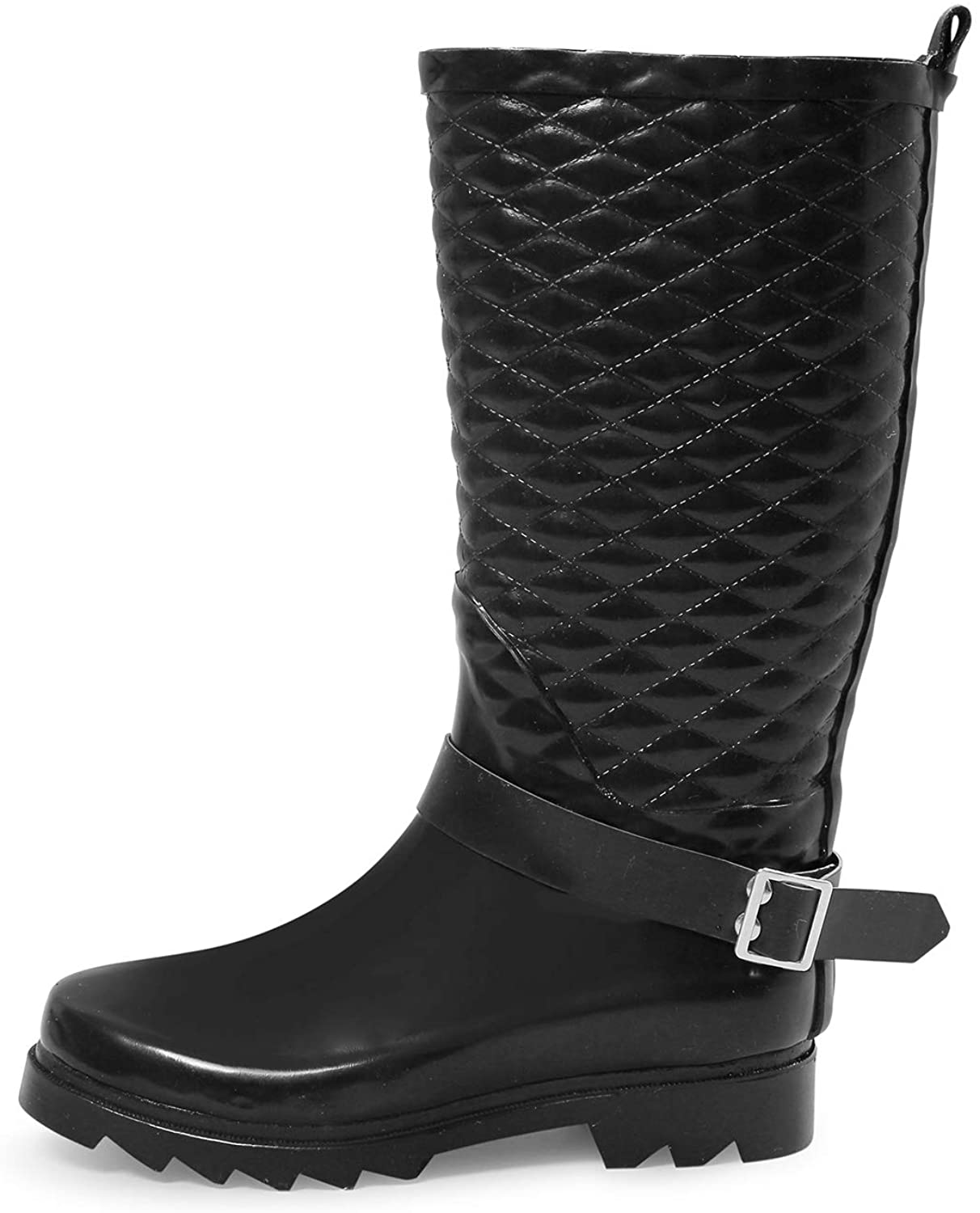 K Komforme Women Rain Boots With Non Slip Sole, Waterproof And Fashion Patterns , 10, Classic Black