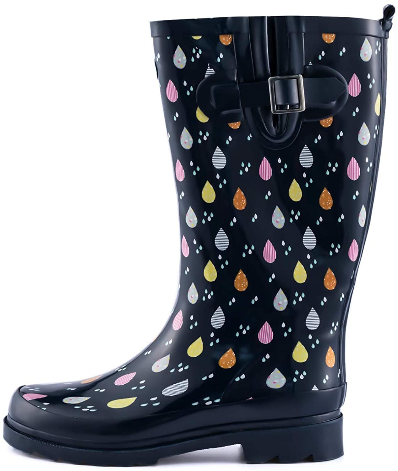 K Komforme Women Rain Boots With Non Slip Sole, Waterproof And Fashion Patterns , 10, Classic Black