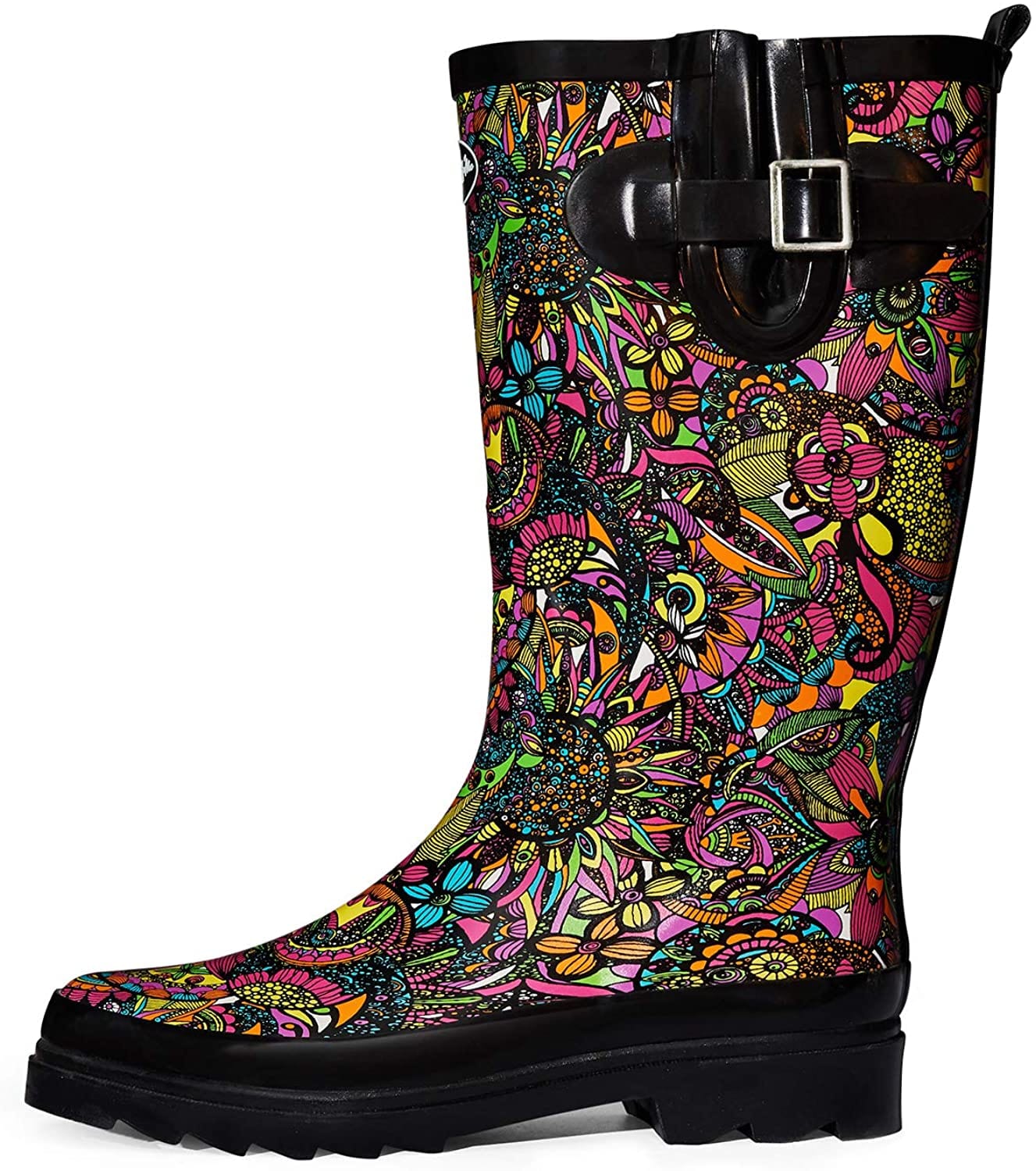 K Komforme Women Rain Boots With Non Slip Sole, Waterproof And Fashion Patterns , 10, Classic Black