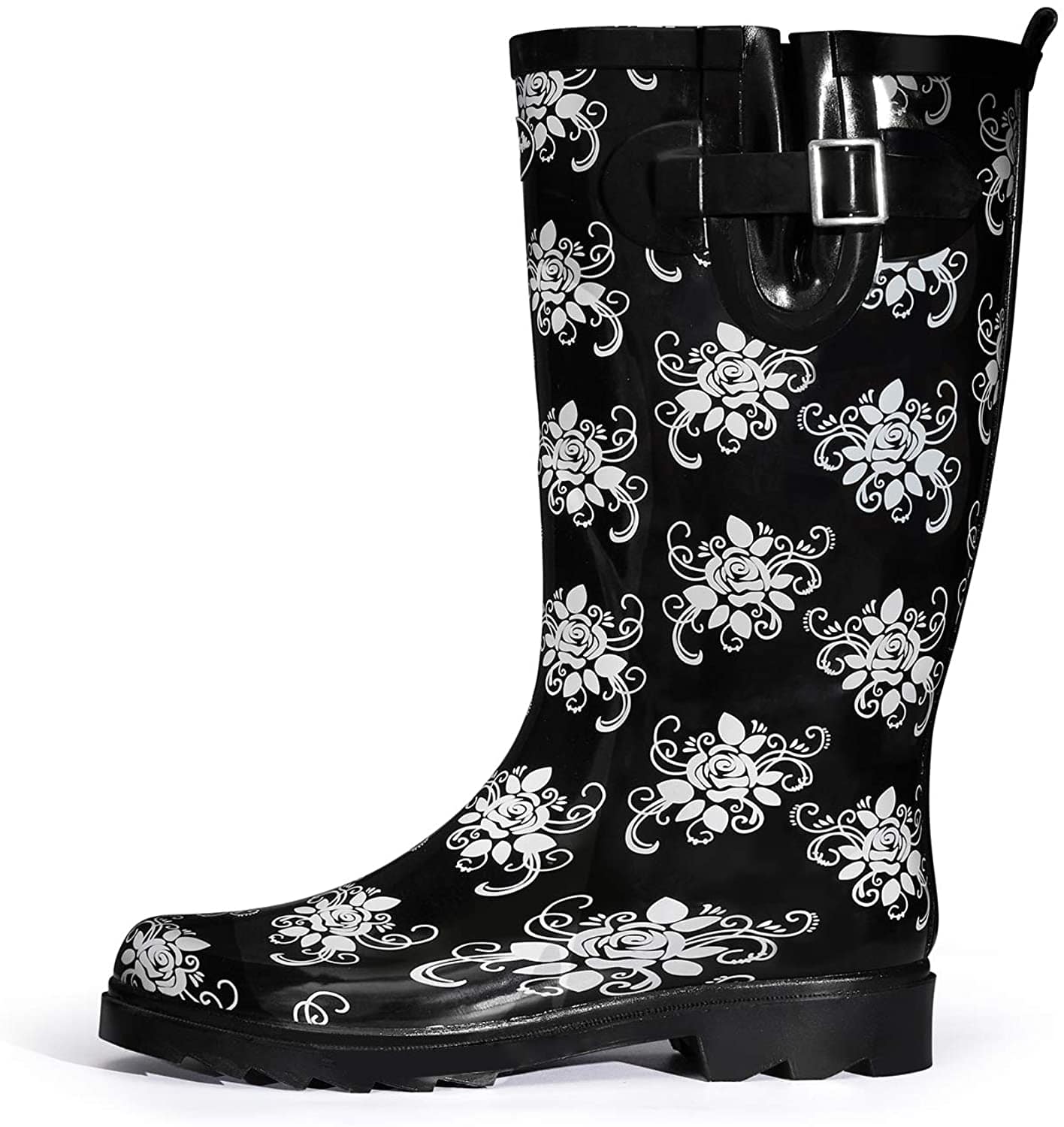 K Komforme Women Rain Boots With Non Slip Sole, Waterproof And Fashion Patterns , 10, Classic Black