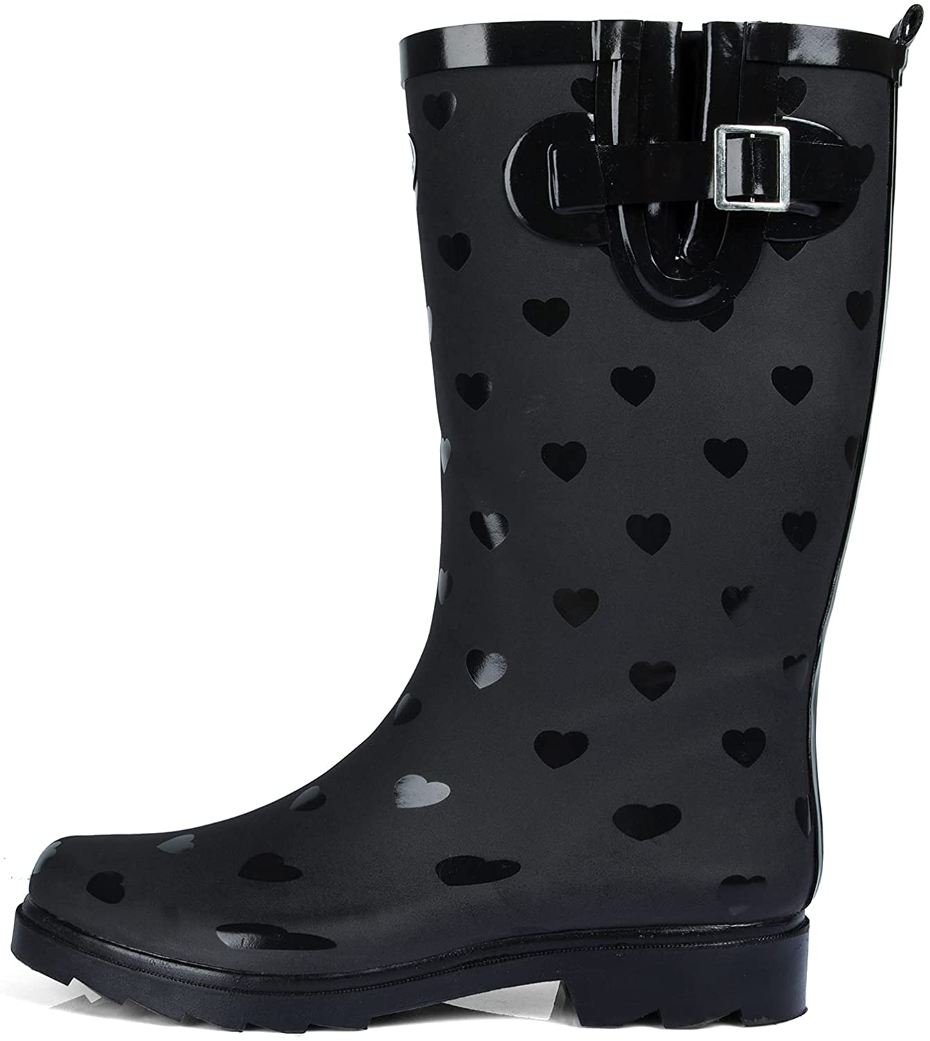 K Komforme Women Rain Boots With Non Slip Sole, Waterproof And Fashion Patterns , 10, Classic Black