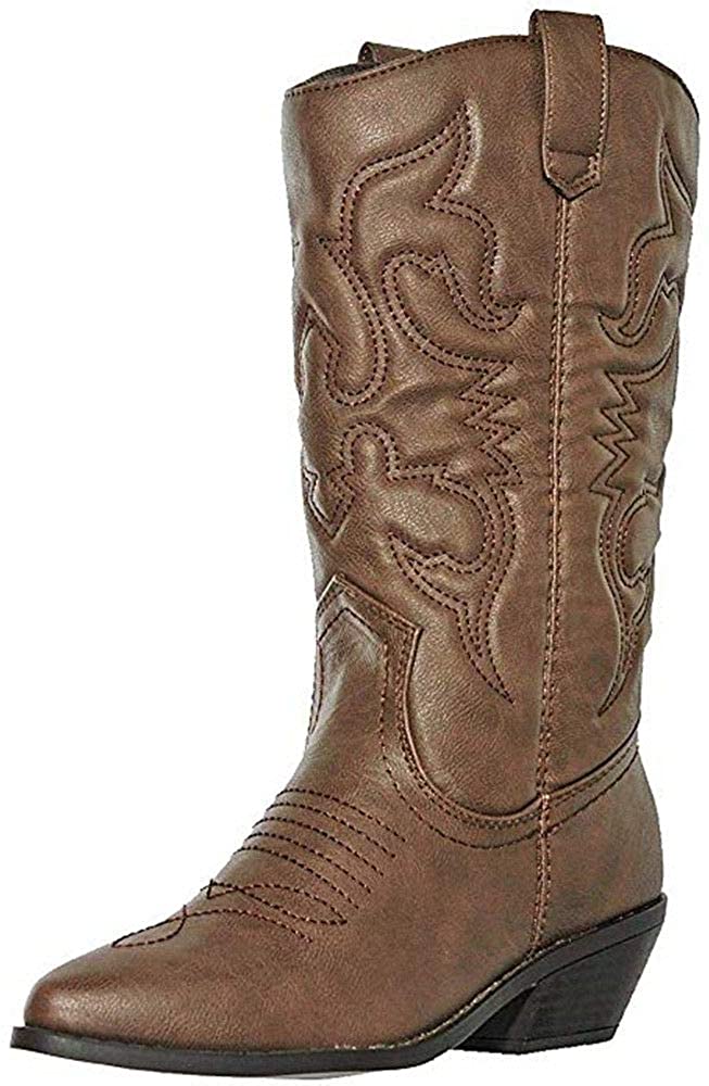 Soda Women's Red Reno Western Cowboy Pointed Toe Knee High Pull On Tabs Boots, 5.5, All white