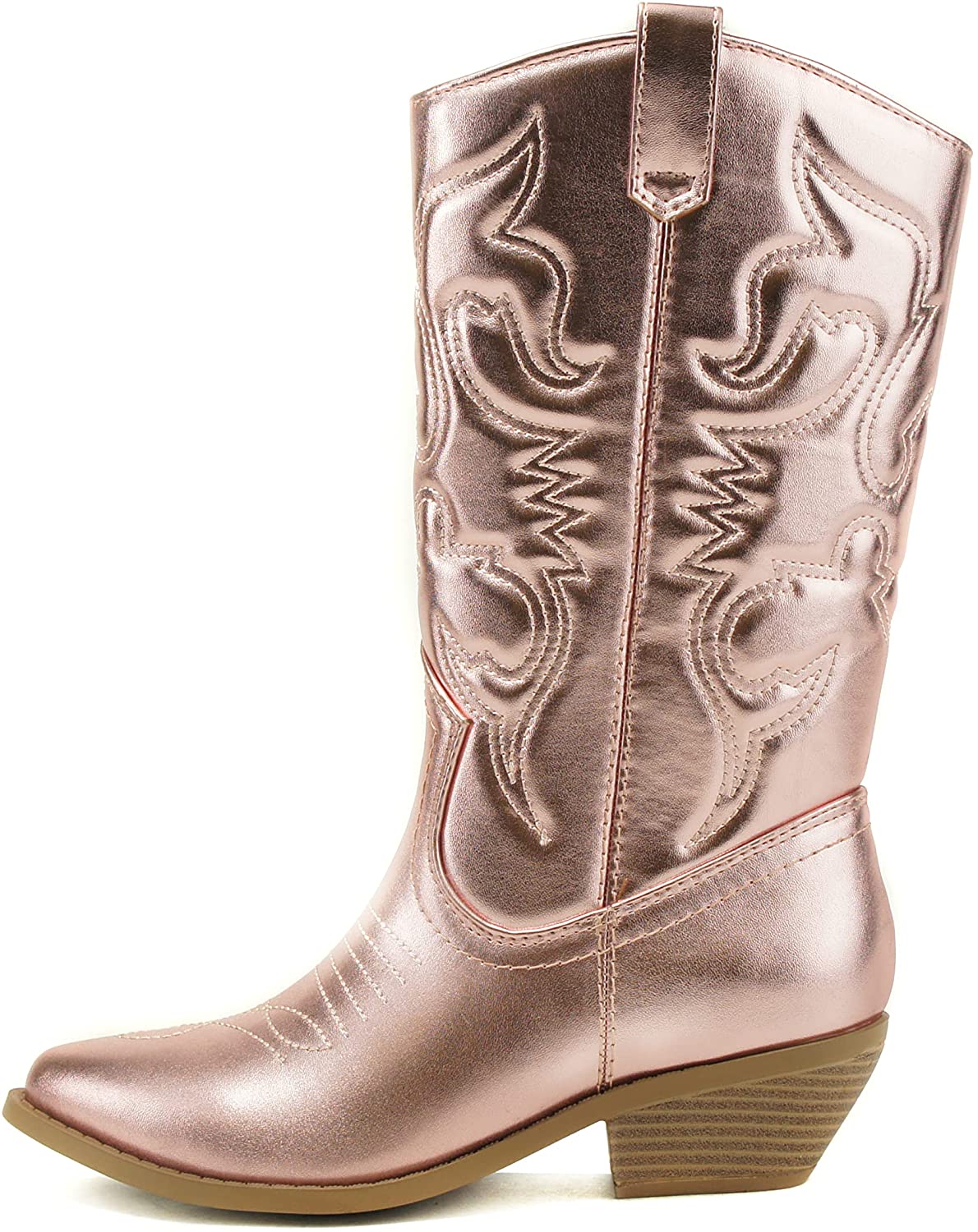 Soda Women's Red Reno Western Cowboy Pointed Toe Knee High Pull On Tabs Boots, 5.5, All white