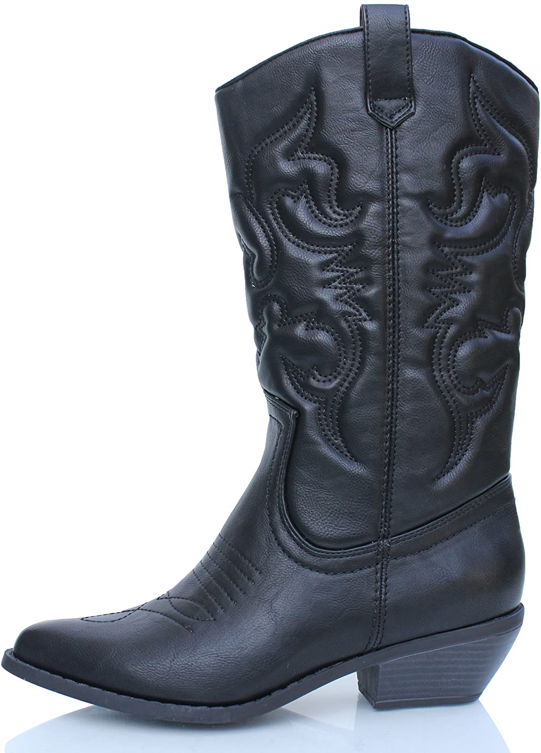 Soda Women's Red Reno Western Cowboy Pointed Toe Knee High Pull On Tabs Boots, 5.5, All white