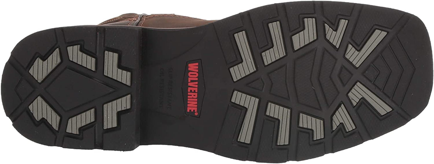 Wolverine Men's Rancher 10" Square Toe Soft Toe Work Boot, 9.5 X Wide, Dark Brown