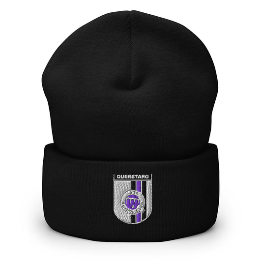 Black Queretaro beanie with a logo on a white background