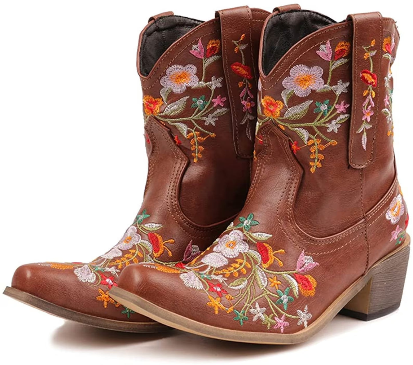 Botines de vaquera hechos a mano con bordado de flores occidentales
