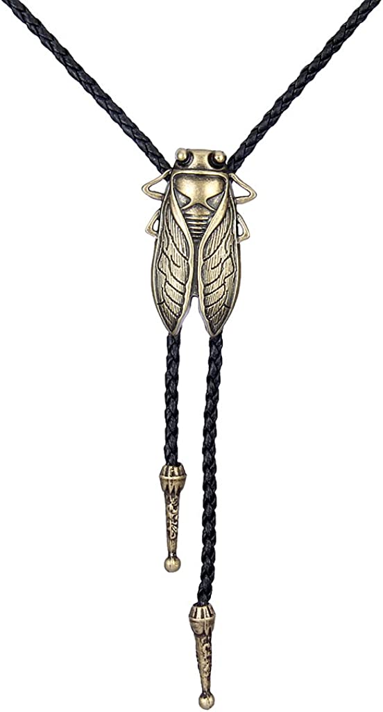 COOLLA Handmade Western Cowboy Bolo Tie with Black Vintage Cicada Pendant for Women and Men, Black, One Size
