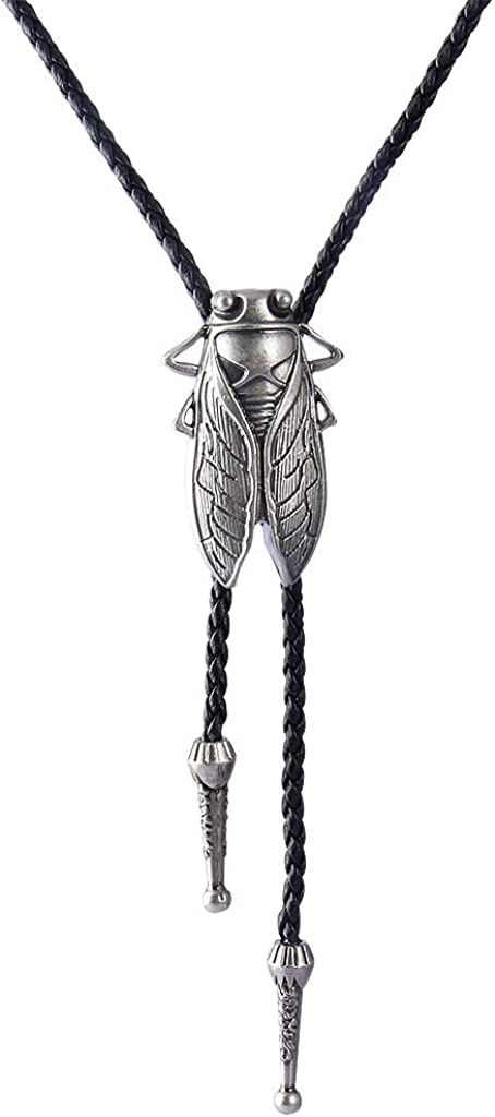 COOLLA Handmade Western Cowboy Bolo Tie with Black Vintage Cicada Pendant for Women and Men, Black, One Size