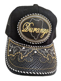 Gorra de Durango, ajustable unisex, estilo charro, poliéster/acrílico, diseño de piel de serpiente bordada en color negro