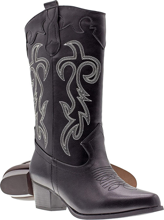 Canyon Trails Women's Embroidered Western Rodeo Cowboy Boots with Pointed Toe, 6, Black