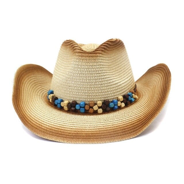 HOAREE Cowboy Men's Sun Hat Wide Brim Fedora Hat Cowgirl Beach Straw Hat for Men UV Protection Cap Chapeau Femme, Khaki Khaki, One Size