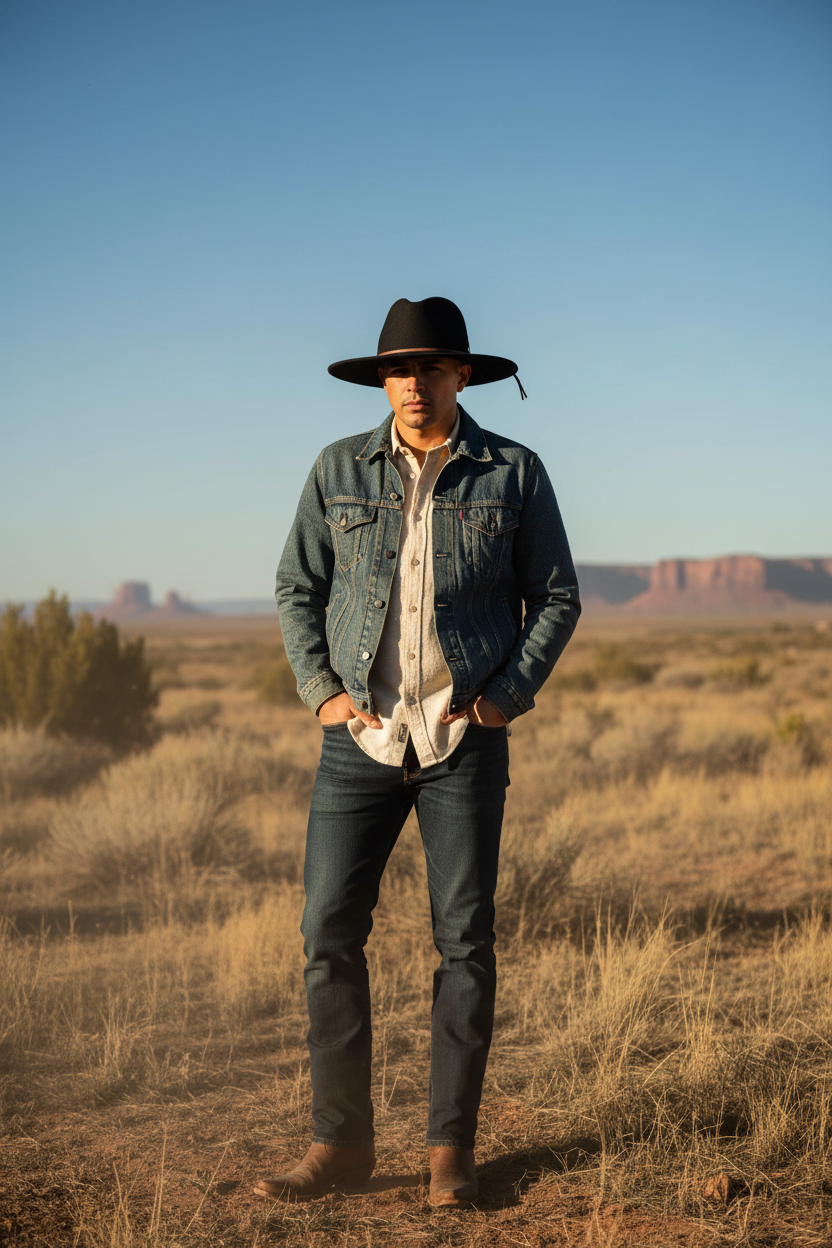 Brixton Men's Field Wide Brim Felt Fedora Hat in black with a leather strap and metal Brixton B shield.