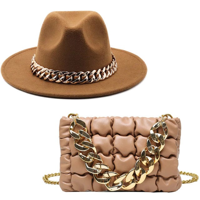 Stylish Fedora Hats with Matching Bags, Royal Blue, 55-58CM