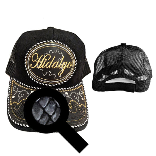 Hidalgo Hat, Adjustable Unisex, Charro Style, Polyester/Acrylic, Embroidered Snake Skin Design in Black
